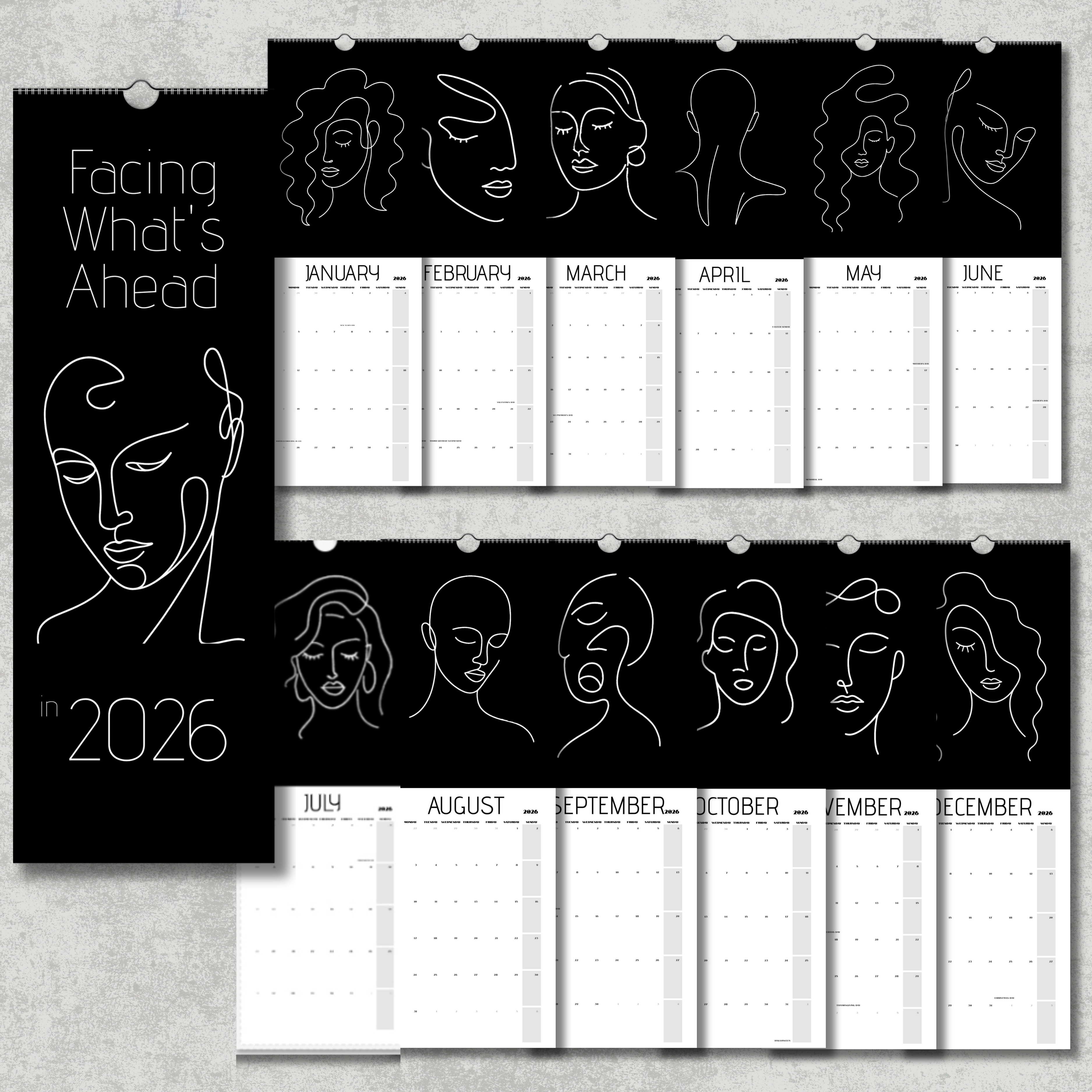 Facing What's Ahead in 2026 Black Wall Calendars (US & CA)
